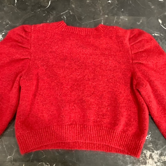 ❤️ Red Crop Sweater with Puffed Shoulder Sleeves - Picture 5 of 5